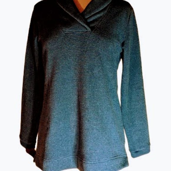 Denim & Co Long SleeveSeafoam Waffled Soft Sweater with Collar  XS - Picture 1 of 3